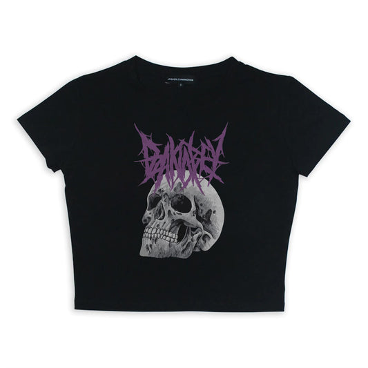 Deathless Skull Baskılı Siyah Crop