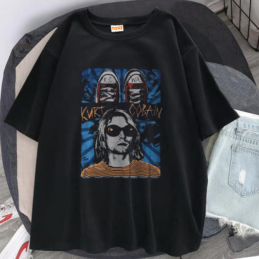 Kurt Cobain Baskılı Siyah T-Shirt
