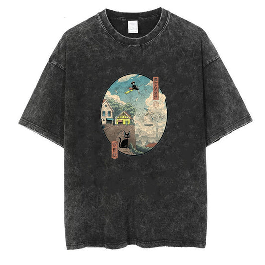 Little Witch Kiki Baskılı Yıkamalı T-Shirt