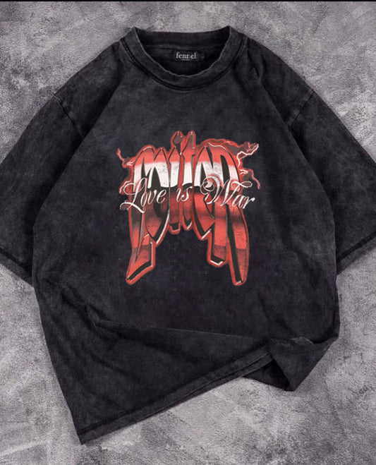 Love Is War Baskılı Yıkamalı T-Shirt