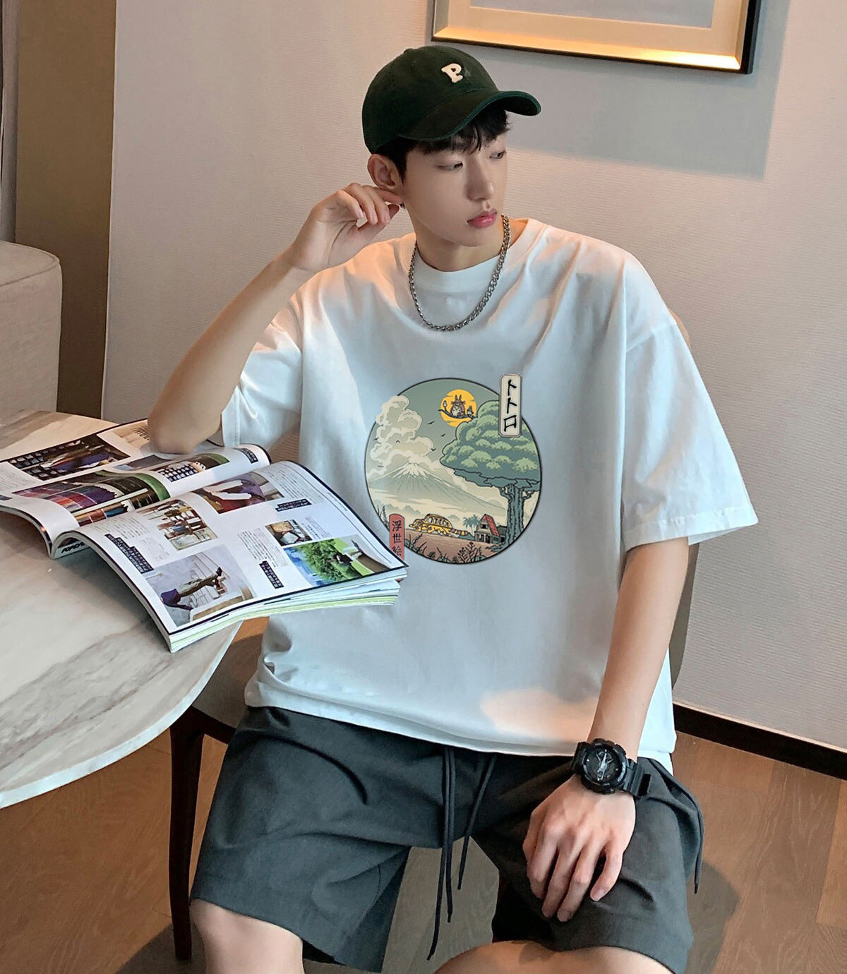 Neighbors Ukiyo-E Baskılı Beyaz T-Shirt