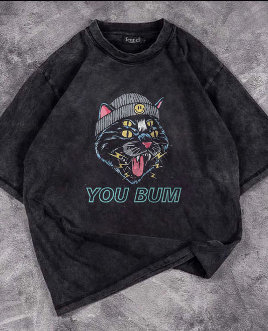 You Bum Cat Baskılı Yıkamalı T-Shirt