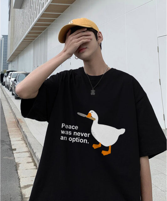 Duck 'Peace was never an option' Baskılı Siyah T-Shirt