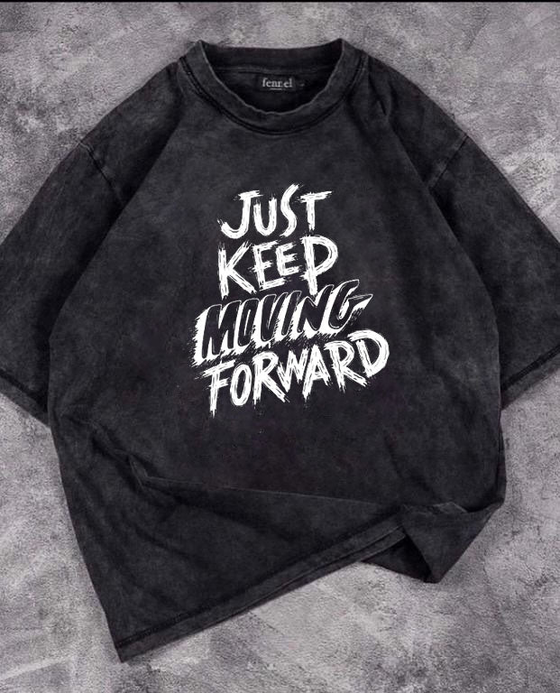 Just Keep Baskılı Yıkamalı T-Shirt