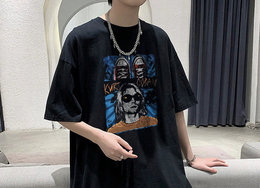 Kurt Cobain Baskılı Siyah T-Shirt
