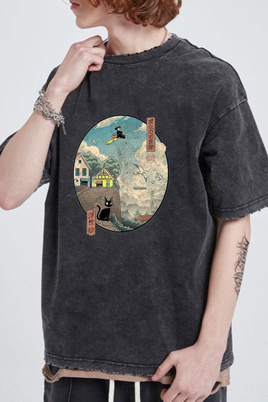 Little Witch Kiki Baskılı Yıkamalı T-Shirt