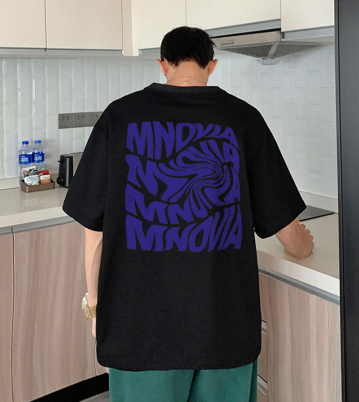 MNOVIA Baskılı Siyah T-Shirt