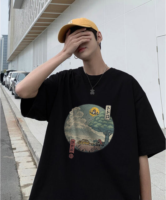 Neighbors Ukiyo-E Baskılı Siyah T-Shirt