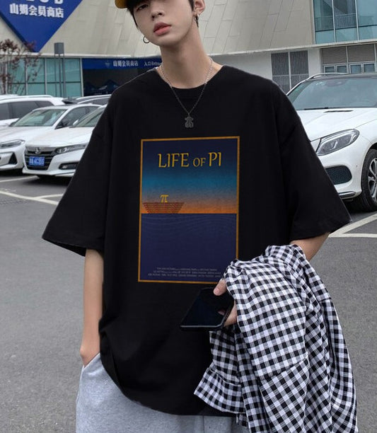 Typography Art 'Life of Pi' Baskılı Siyah T-Shirt