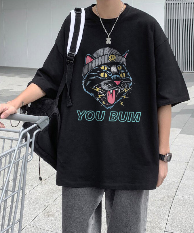 You Bum Cat Baskılı Siyah T-Shirt
