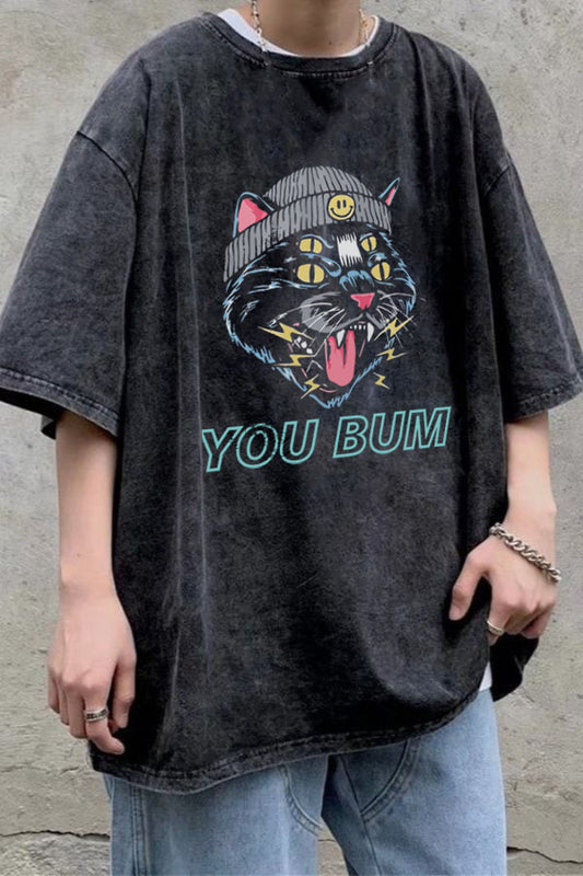 You Bum Cat Baskılı Yıkamalı T-Shirt